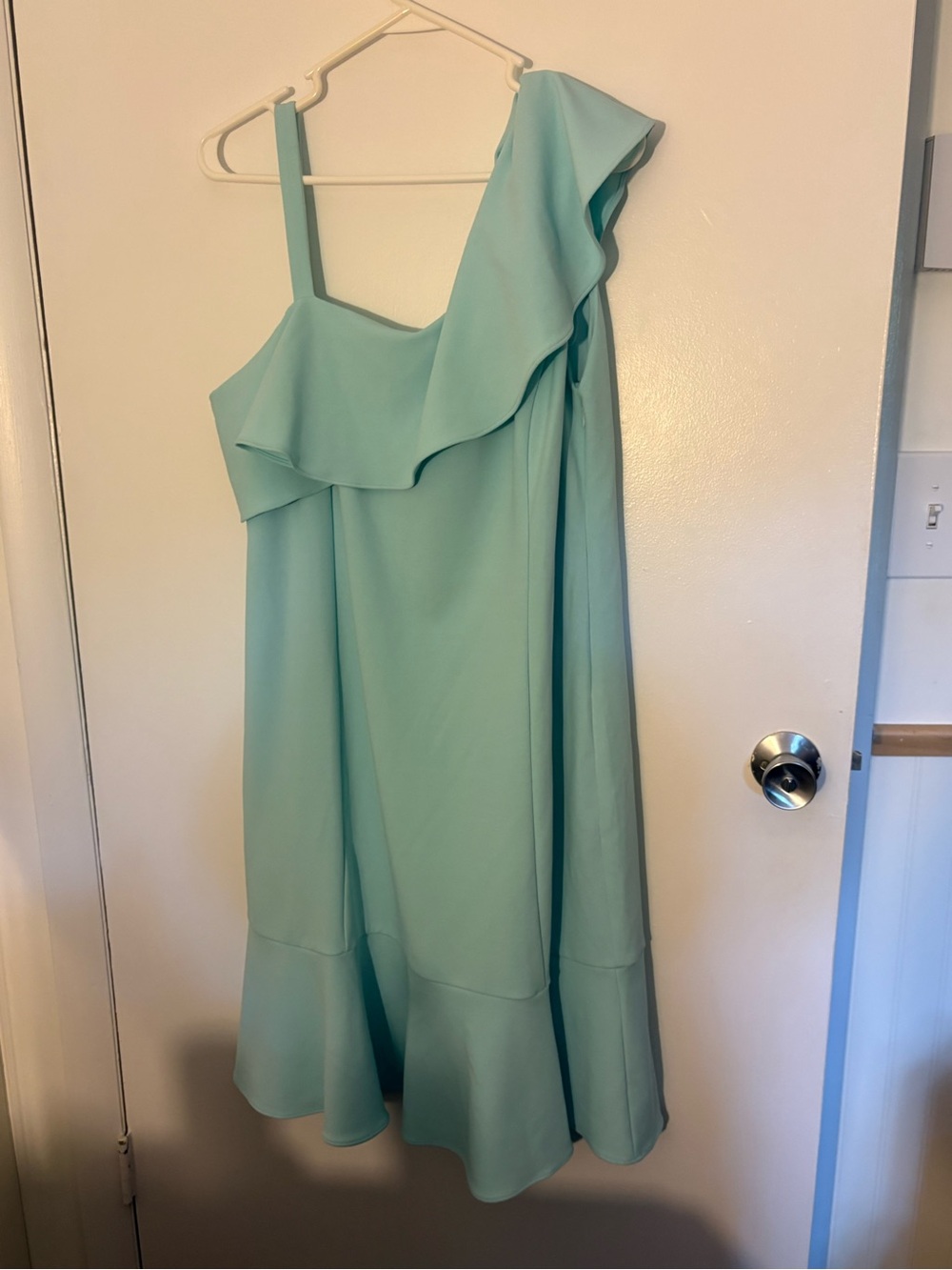 Lane Bryant Mint Green One-Shoulder Ruffle Midi Dress | Women’s Size 12